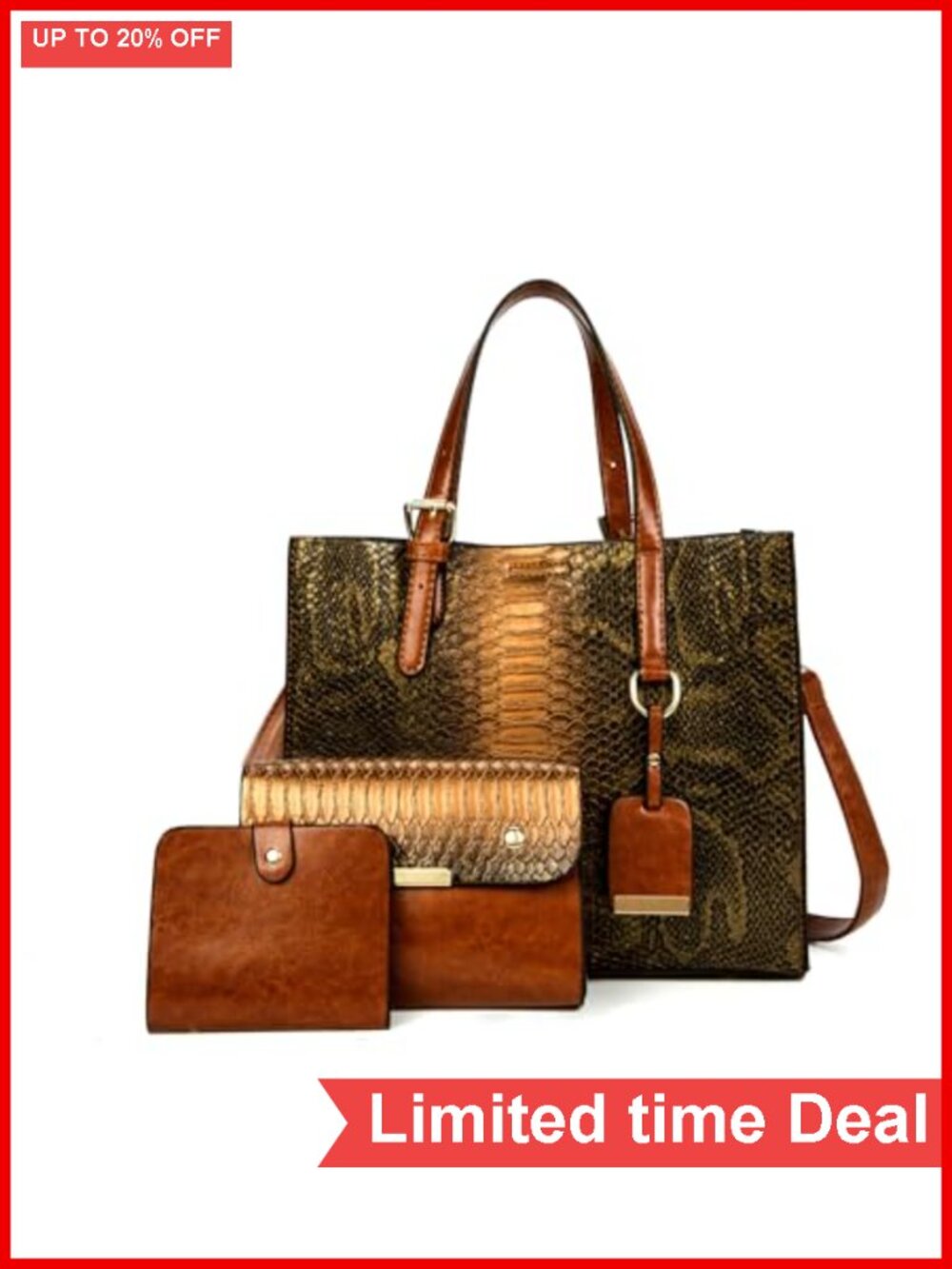 Women's Croc Embossed PU Leather Satchel Tote 3-Piece Set